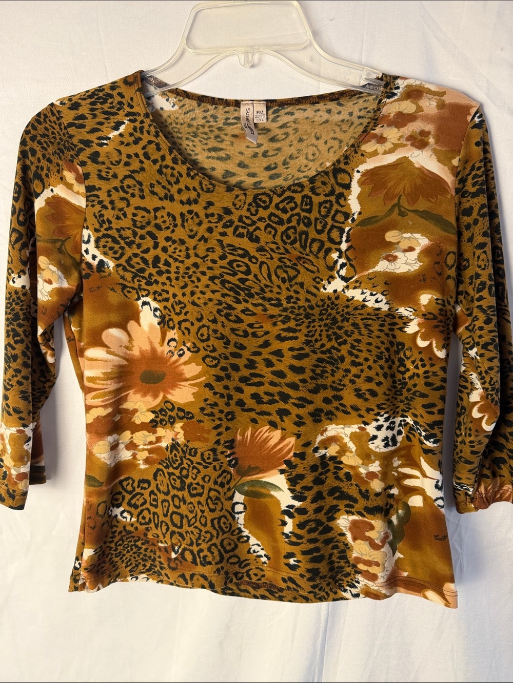 Susan Lawrence Mustard Mixed Floral & Leopard Print Long Sleeve Top